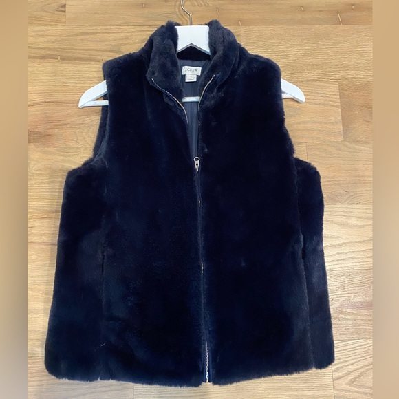 J. Crew Mercantile Navy Blue Faux Fur Zip Up Vest Small - Picture 16 of 16